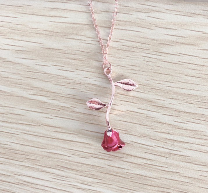 Valentine's day Creative drop delicate Red Rose Pendant Necklace