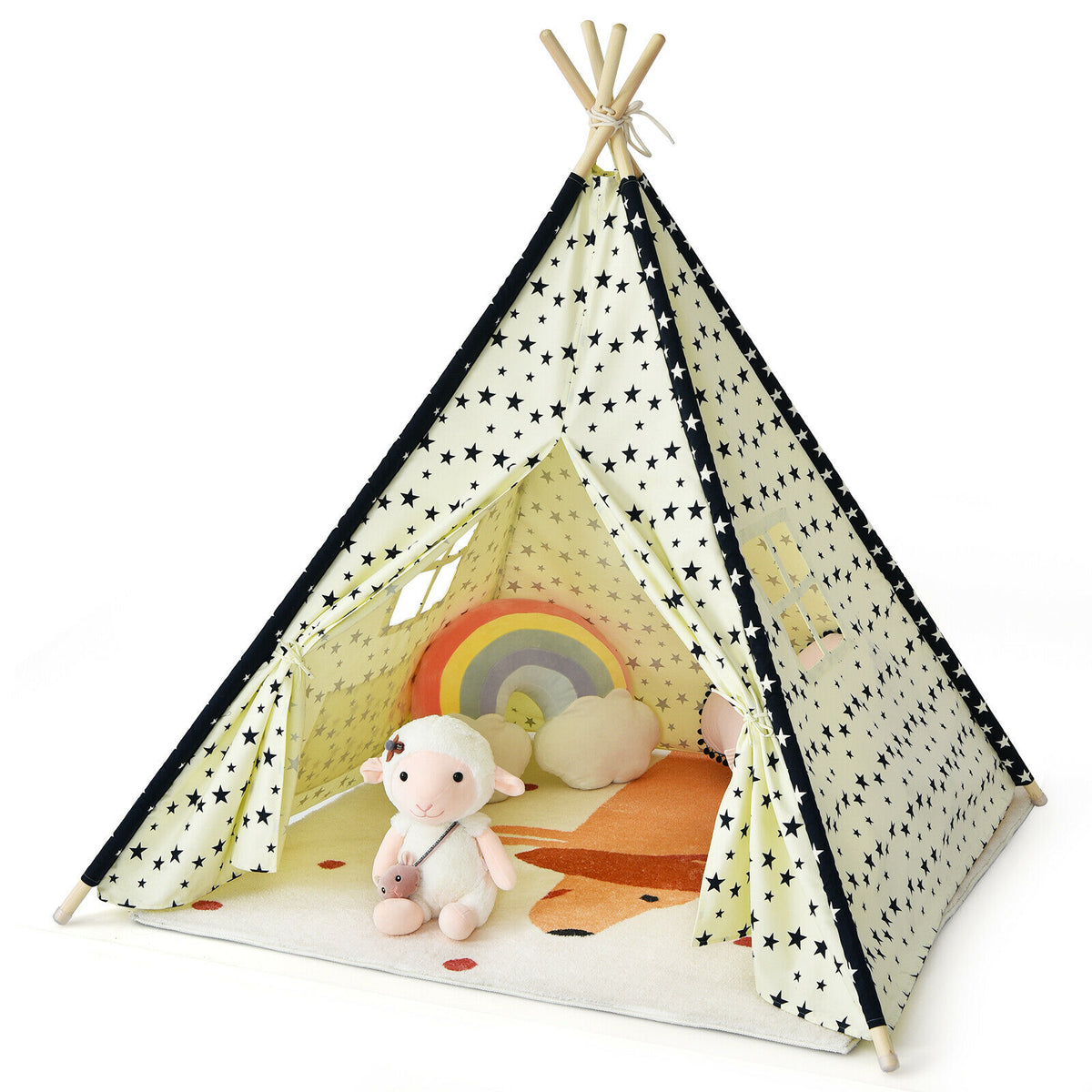 Children Teepee Play Tent Canvas Playhouse Folding Camping Wigwam