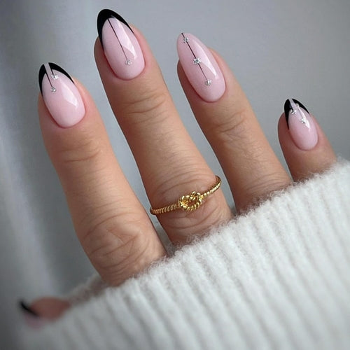 24pcs Detachable Almond False Nails With Pearl Decoration Elegant