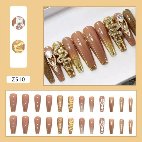24Pcs Full Cover False Nails with Glue Extra Long Ballerina Coffin