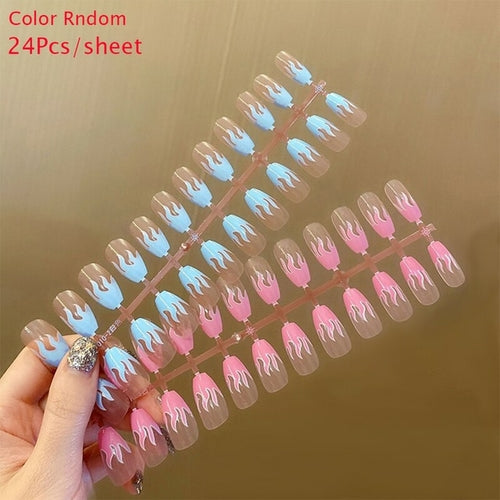 24pcs Gradient Fake Nails With Black Butterfly Long Ballet Coffin