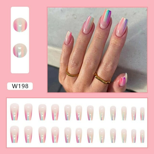 24 Stück French Long Coffin Fake Nail Girls Wearable Nail Tips Full Cover