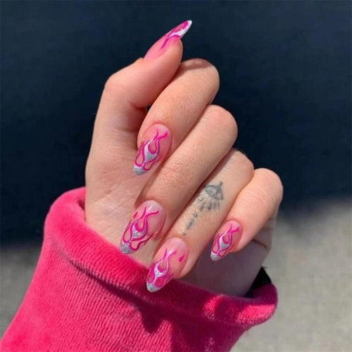 24pcs Pink Butterfly Pattern Fake Nails Full Cover Fake Nails Glue Diy