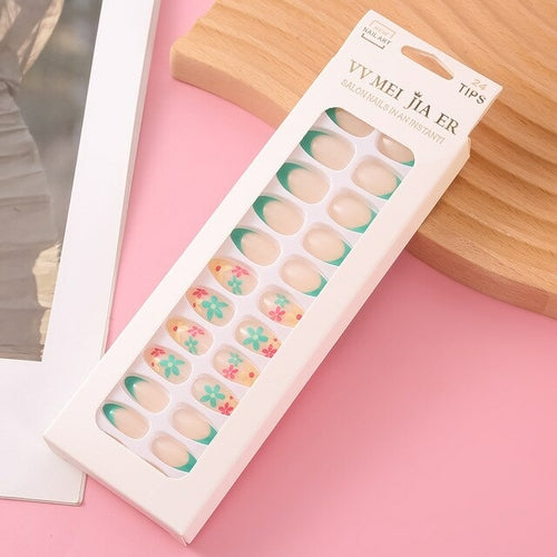 24 Stück tragbare rosa Press-on-Fake-Nails-Spitzen mit selbstklebenden künstlichen Nägeln