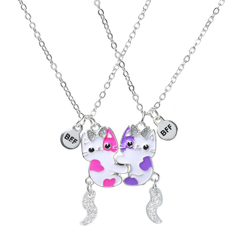 2Pcs/set Cute Cartoon Cat Shape Pendant Chain Best Friends Necklace