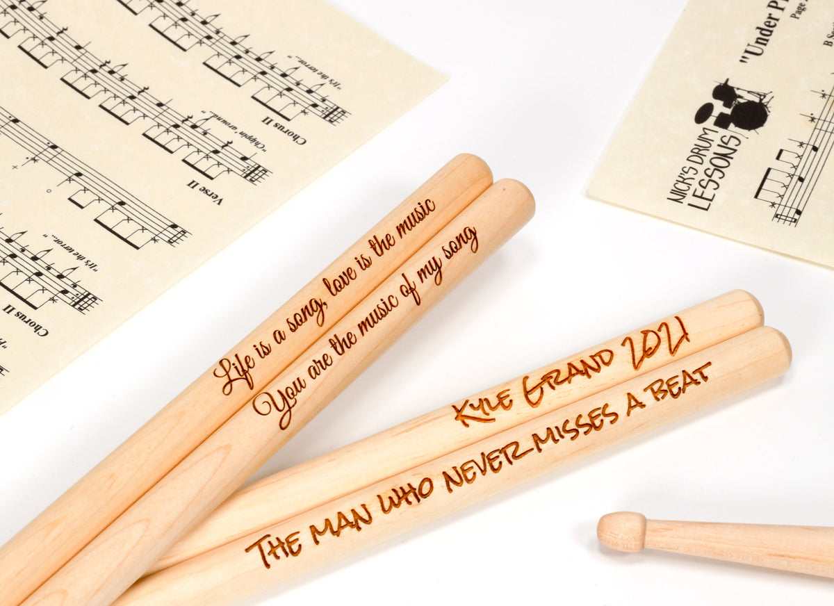 Personalised Custom Drum Sticks - 5A Size | Design A Truly Unique Gift | Laser Engraved