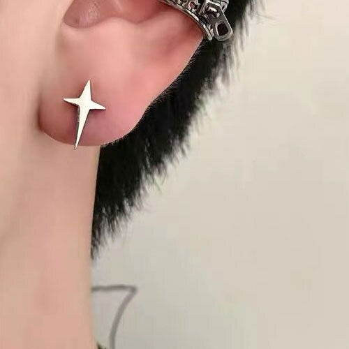 Earrings Star Punk Men Silver | Silver Earring Punk Jewelry - 2pc Punk