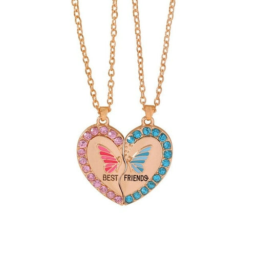 2pcs/set Fashion Butterfly Heart Pendant Necklaces for Women Girls