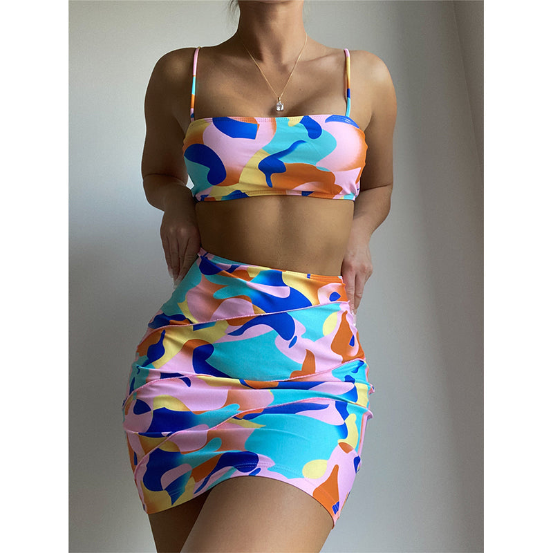 Color Pack Hip Geometric Print Sexy brasilianische Strandbadebekleidung