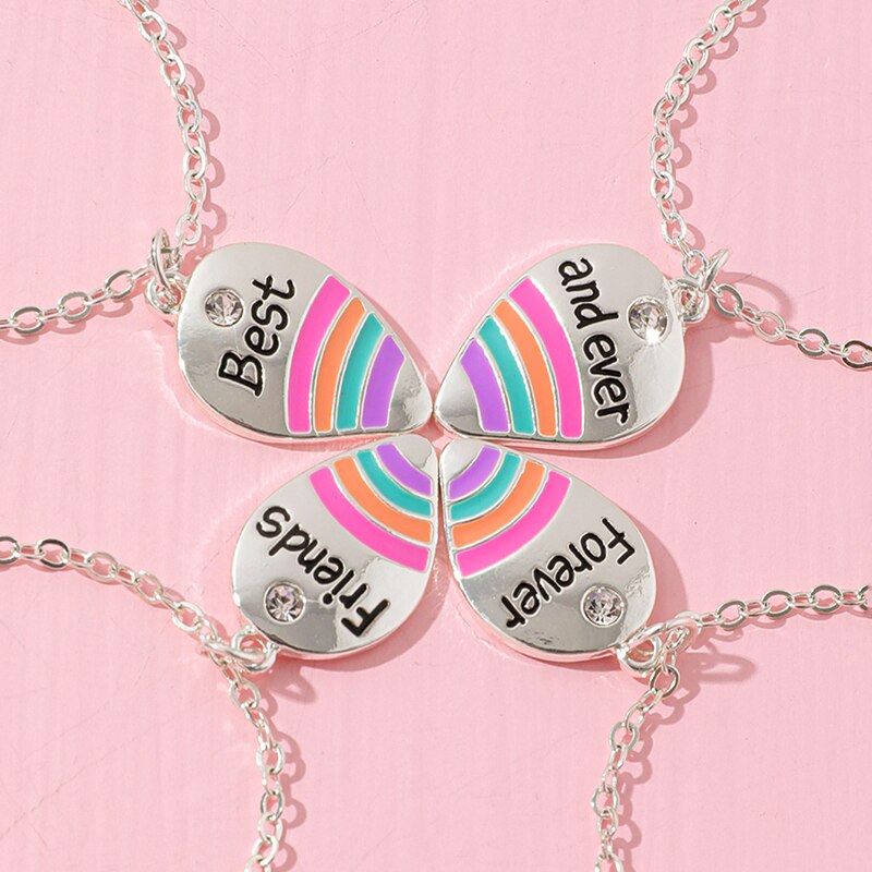 4pcs/set Best Friends Forever And Ever Rainbow Pendant Bff Necklace