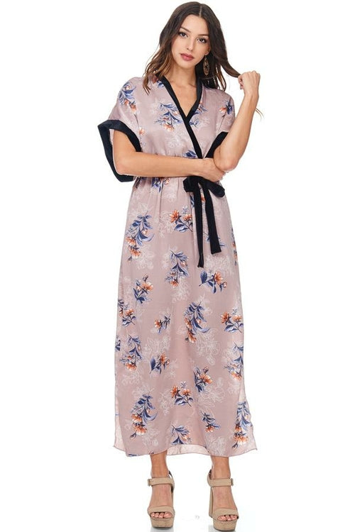 Satin Floral Kimono Dress