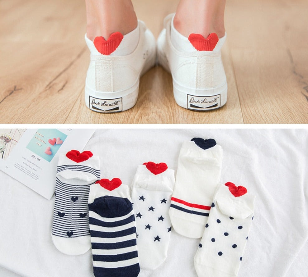5pairs Women Cotton Socks Pink Cute Cat Ankle Socks Short