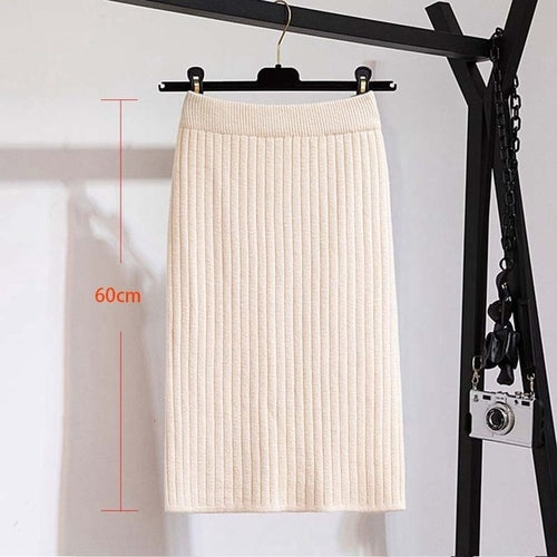 60 80CM Elastic Band Women Skirts Autumn Winter Warm Knitted Straight