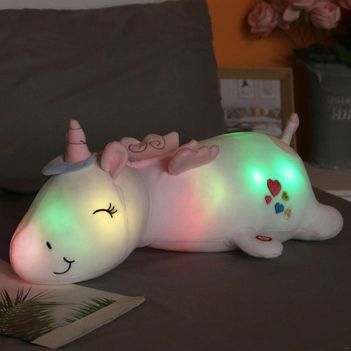 60cm Lovely Rainbow Glowing Light Unicorn Plush Toys For Children Soft