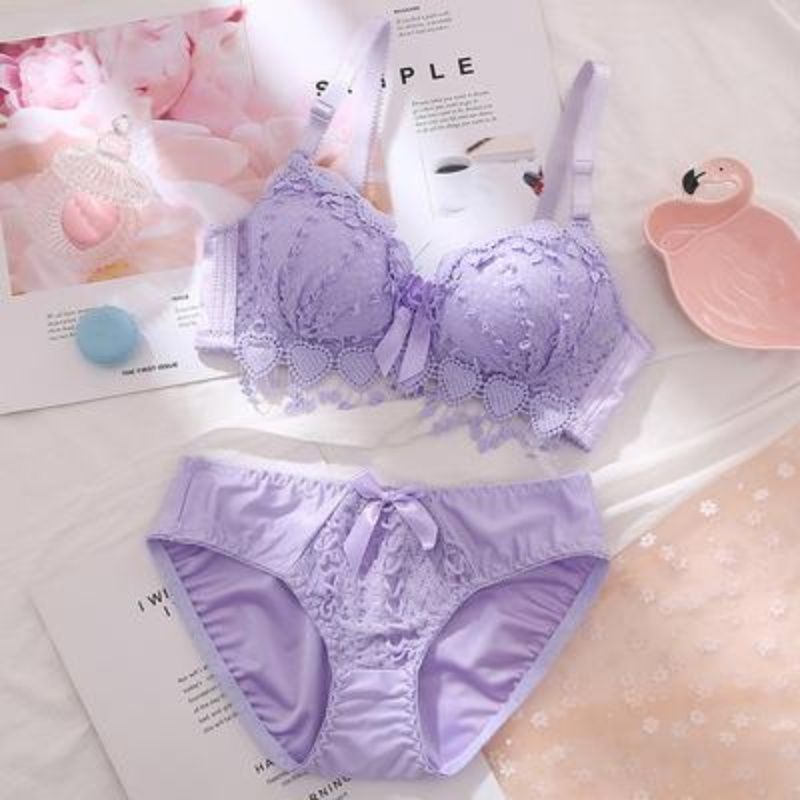 7 Colors Women Push Up Lingerie Bra and Panties Lace Wireless Bra
