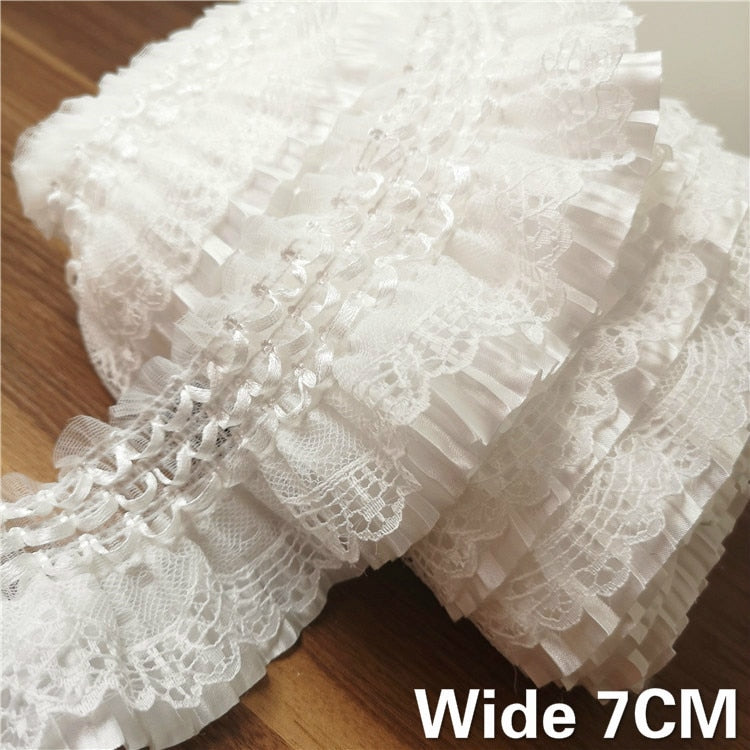 7cm Wide White 3d Lace Applique Embroidery Collar Ribbon Elastic