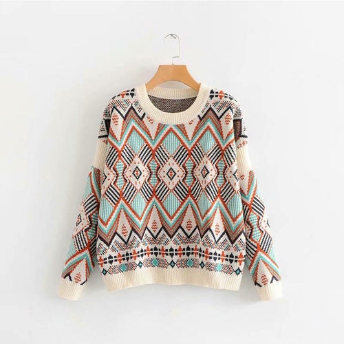 Vintage Retro Geometric Knitted Pullover Sweater
