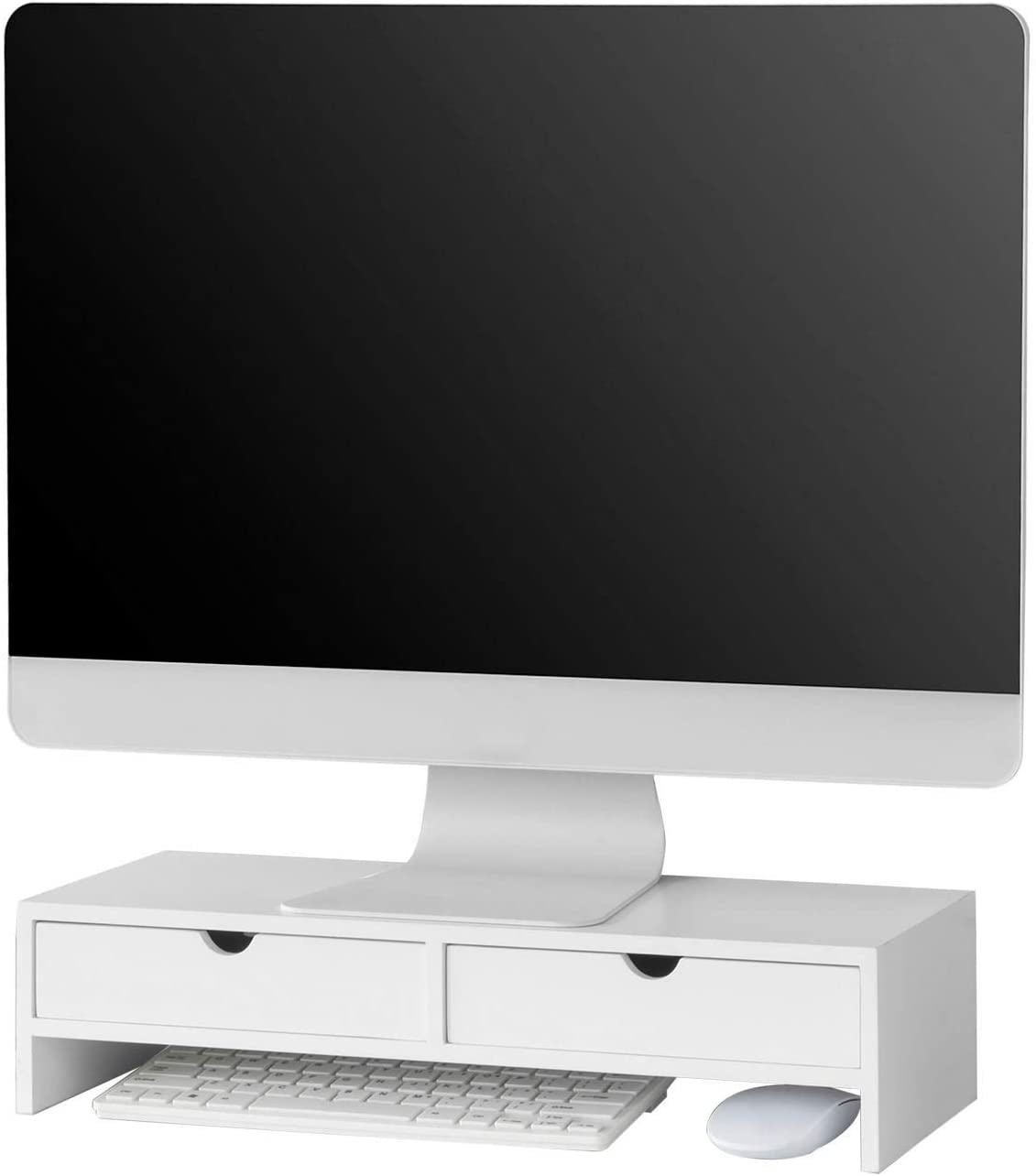 Organizador de escritorio con soporte para monitor blanco con 2 cajones