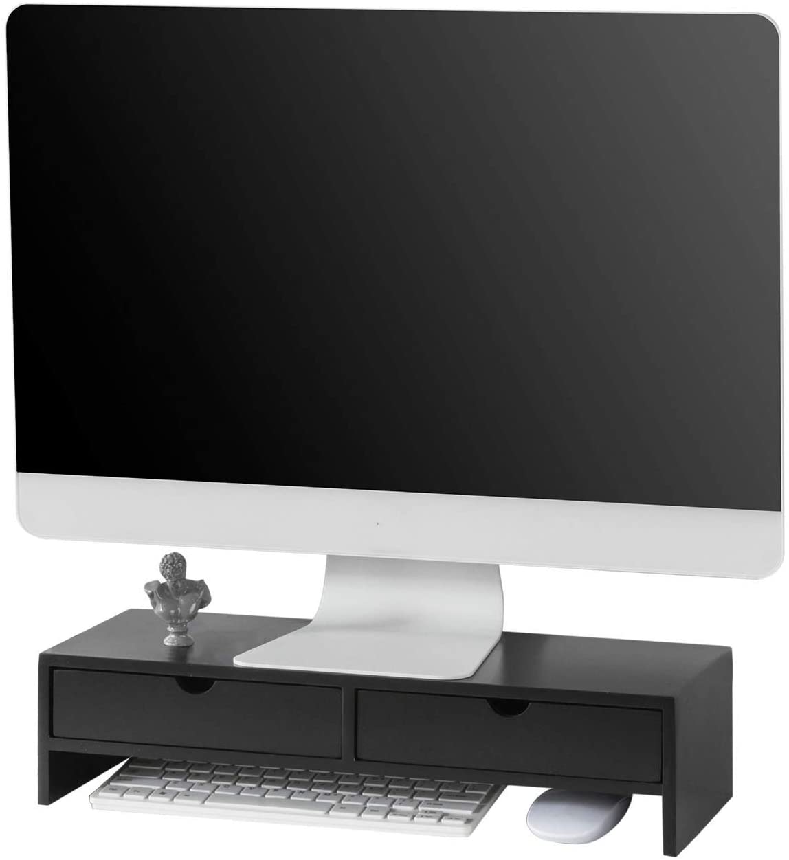 Organizador de escritorio con soporte para monitor negro con 2 cajones