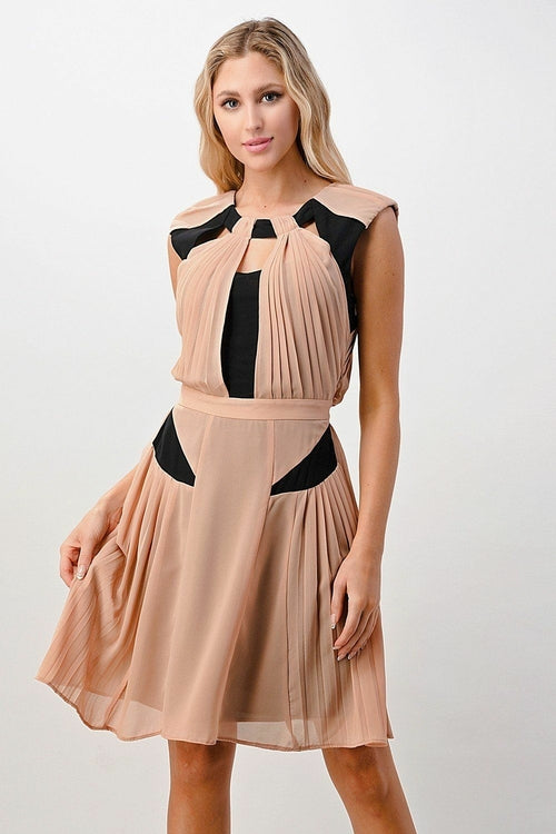 Color Blocked Pleated Dress