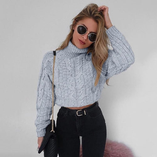 High Neck Knitted Short Sweater