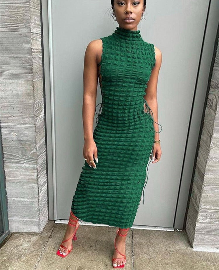 Amazing Stack Solid Color Maxi Dress Summer Clother For Women Elegent Slim Sleveeless Hollow-out Dresses Streetwear Party