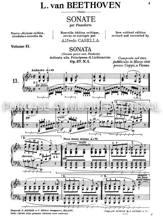 Beethoven Moonlight Sonata Op. 27 No. 1 Downloadable Printable Piano Sheet Music PDF [20 Pages]