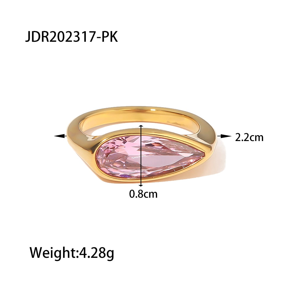Trendy Ring with Pink Shiny Zircon Stainless Steel Golden Ring Jewelry Women Bling Zircon Luxury кольцо