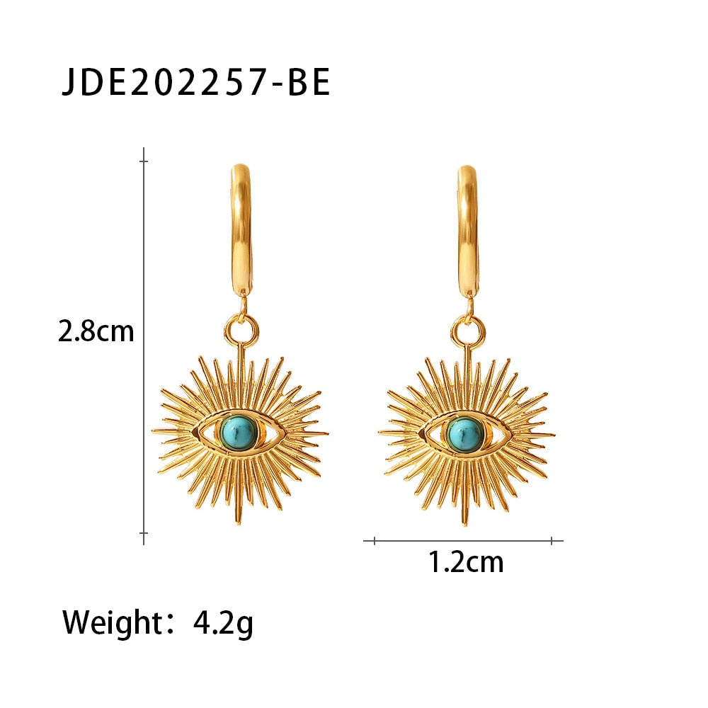 Stainless Steel Sun Hoop Earrings High Quality 18K Metal Gold Color  Earrings Women Jewelry Party Gift