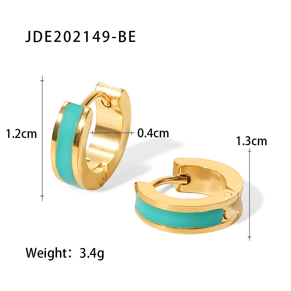 New Colorful Enamel Stainless Steel Round Studs Earrings    Gold Plated Stylish Charm Jewelry Women