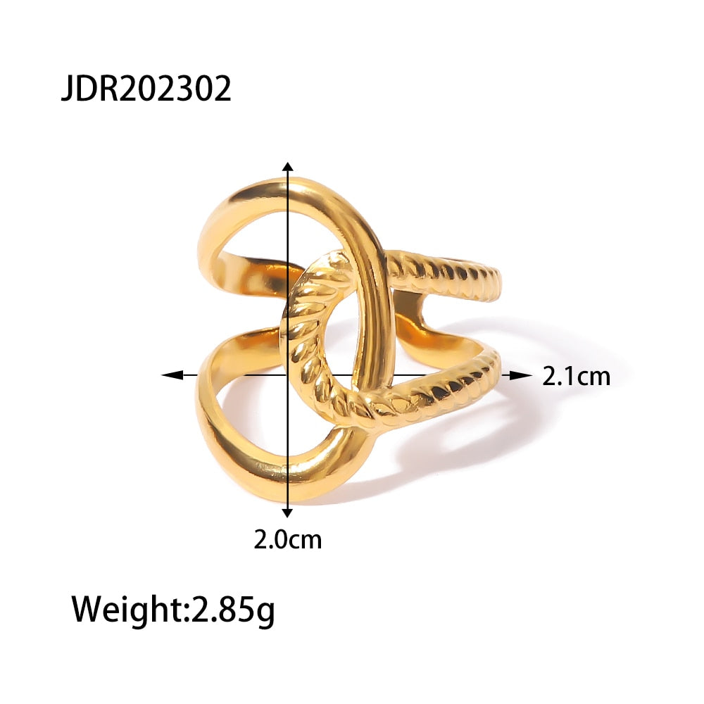 Waterproof 18k Gold Plated Stainless Steel Jewelry Adjustable Twist Charm Opening Rings for Women Anillos Mujer