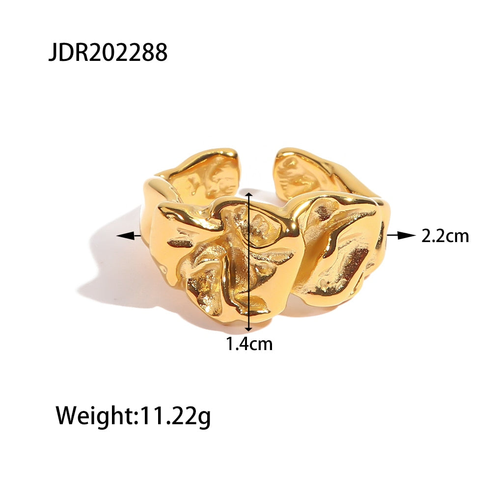 Unregelmäßiger, zerknitterter Zinnfolien-Stil-Ring, grobes Gold, stapelbar, zierliche Textur, Metall, 18 K vergoldet, Statement-Schmuck