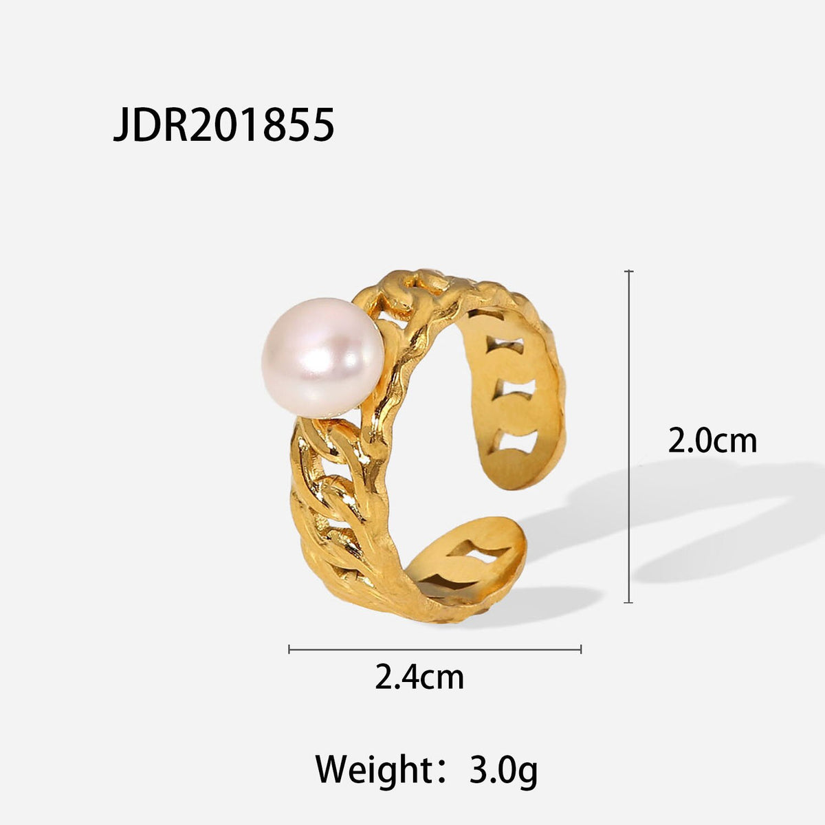 Eleganter Muschel-Perlen-Ring, Edelstahl, Metallstruktur, 18 Karat vergoldet, geometrischer Charme, modische Textur, Finger-Frauenschmuck