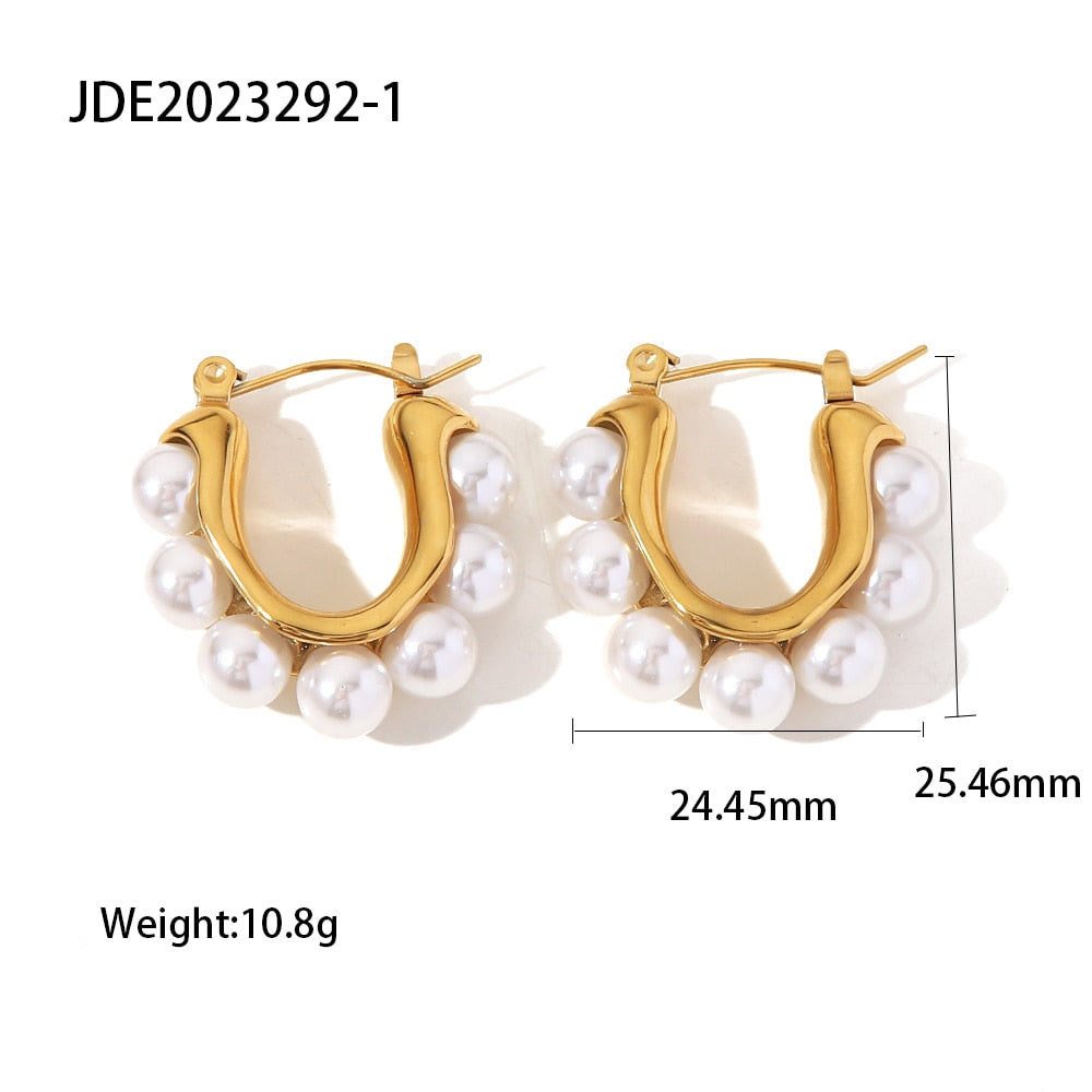 Romantic Shell Pearls Stainless Steel 18K Gold Plated Earrings Women Elegant Charm Fashion Jewelry Bijoux