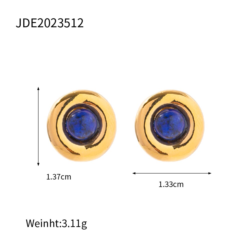 Personalized Natural Lapis Lazuli Stone Earrings Studs 18K Yellow Gold Plated Copper Filled Christmas Jewelry for Women