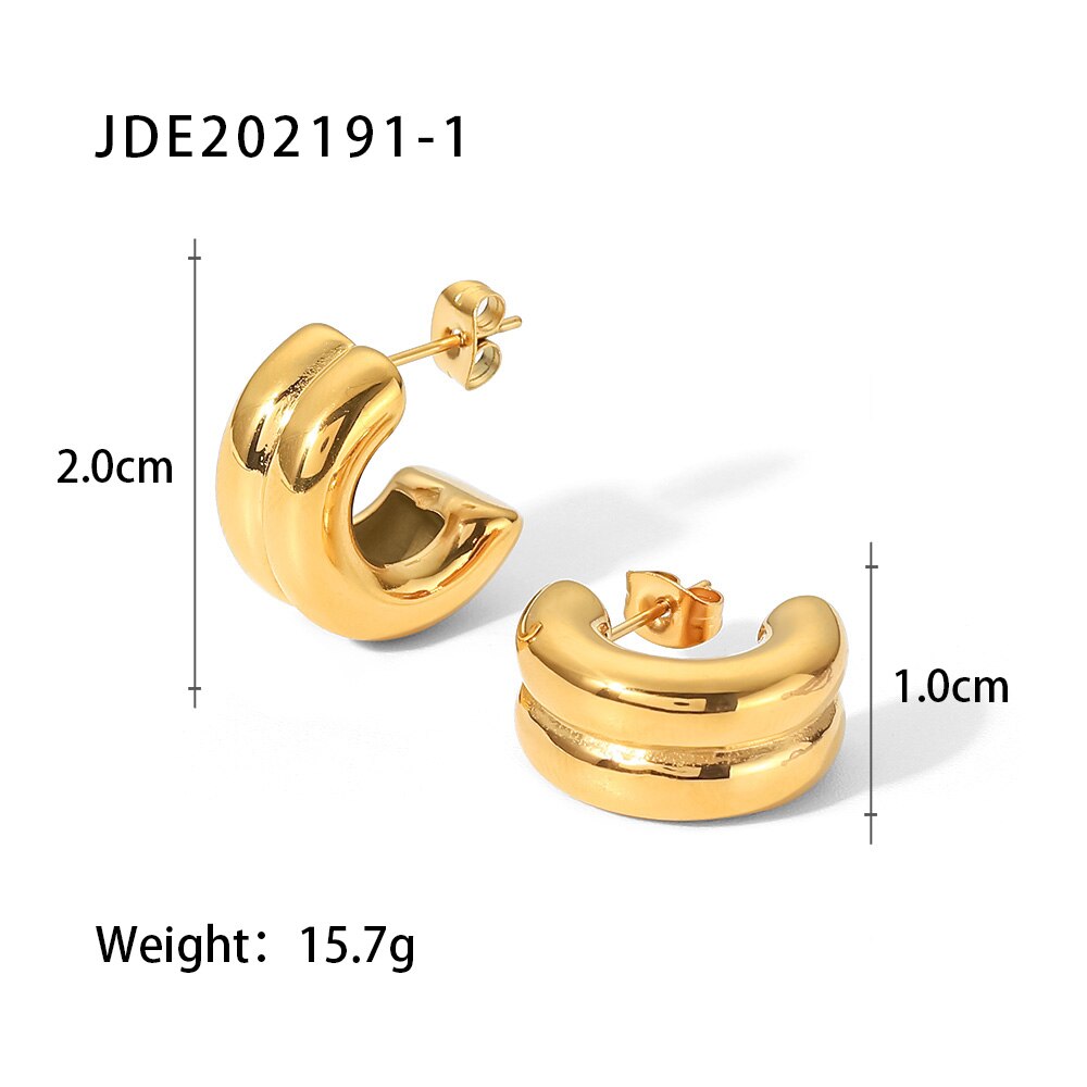 18K Gold Plated Stainless Steel Jewelry Gift Double Layer CC Shaped Chunky Earrings for Women bijoux femme tendance