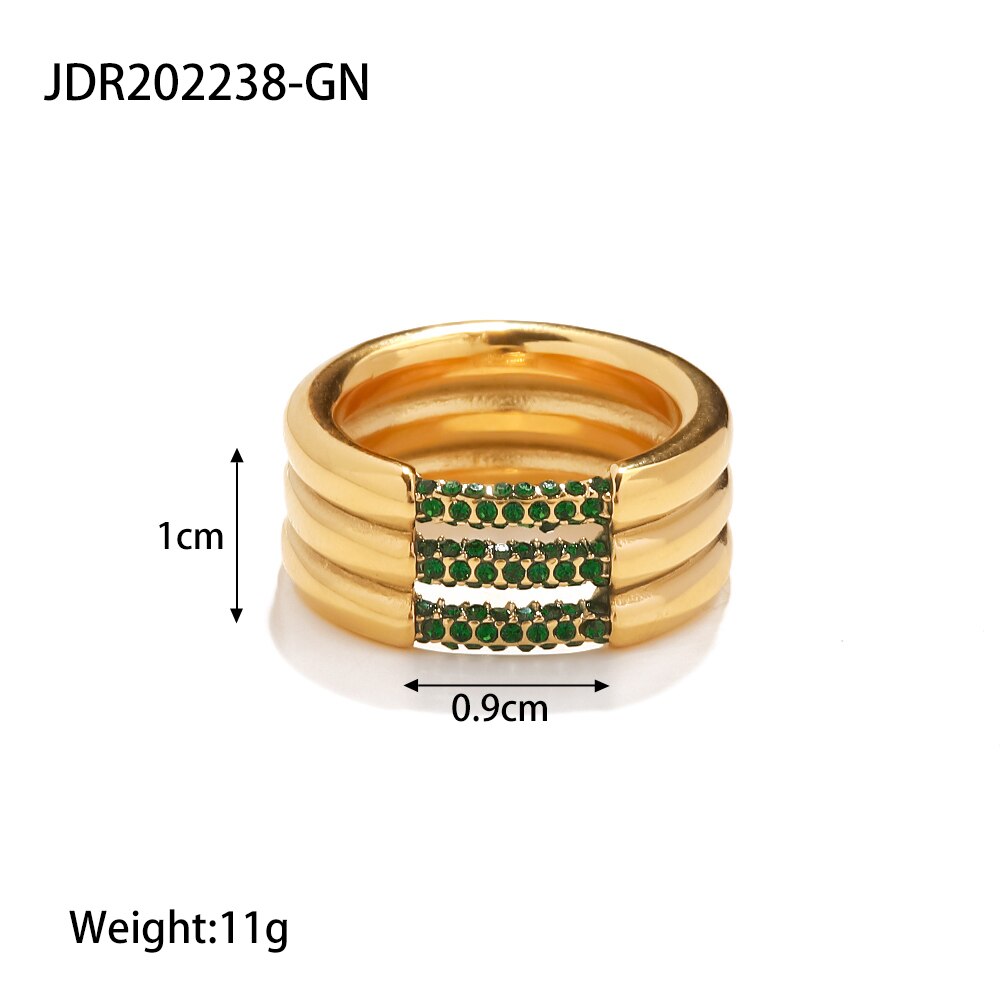18 Karat vergoldeter Edelstahl-Ring mit eingelegtem Diamant für Frauen, wunderschöner breiter Ehering, breite, klobige Ringe, Schmuck