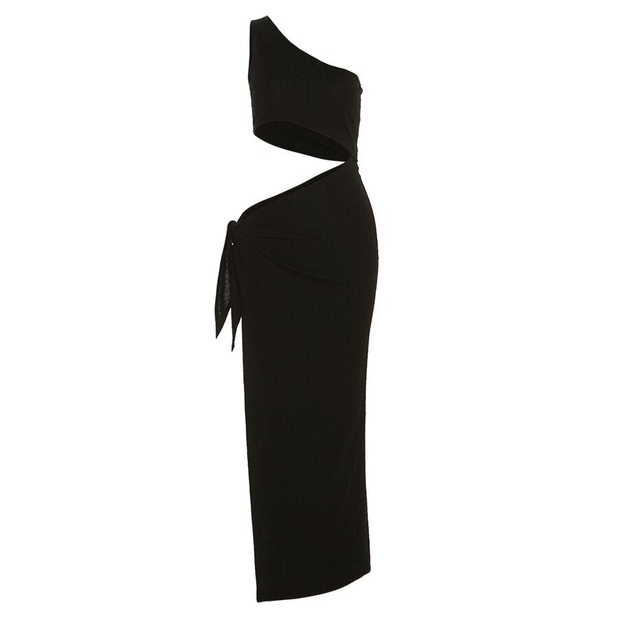 Elegant Asymmetric Maxi Dress Women Solid Concise Sleeveless Fashion High Side Split Robe Partywear Clothing Vestidos