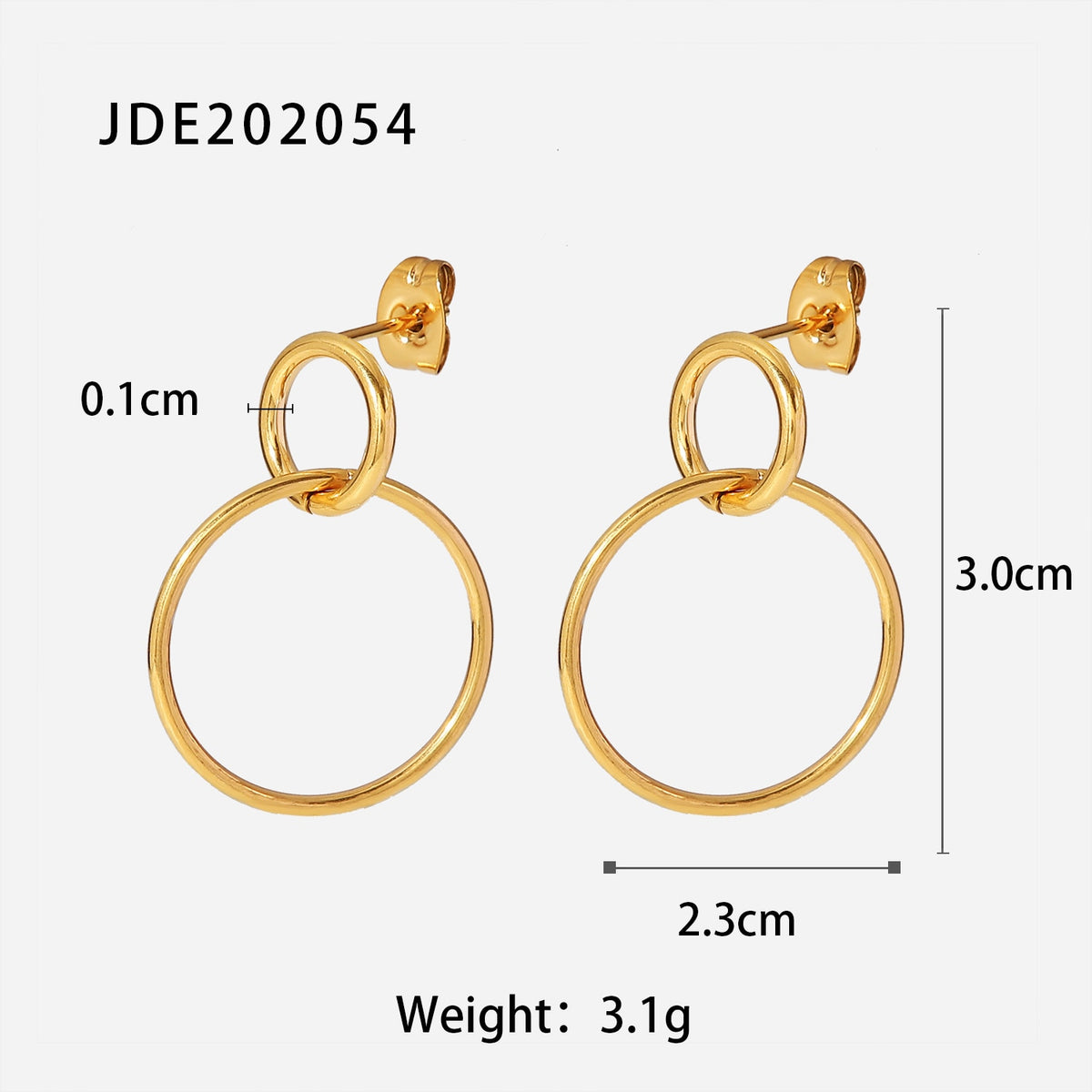 Double Size Ring Staggered Hoop Earrings Stainless Steel 18K Gold Plated Waterproof Jewelry Earrings For Women