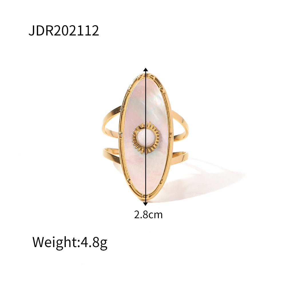 Vintage Oval Runde Natürliche Shell Perle 18K PVD Gold Überzogene Edelstahl Öffnung Ringe Frauen Schmuck Anillos Mujer