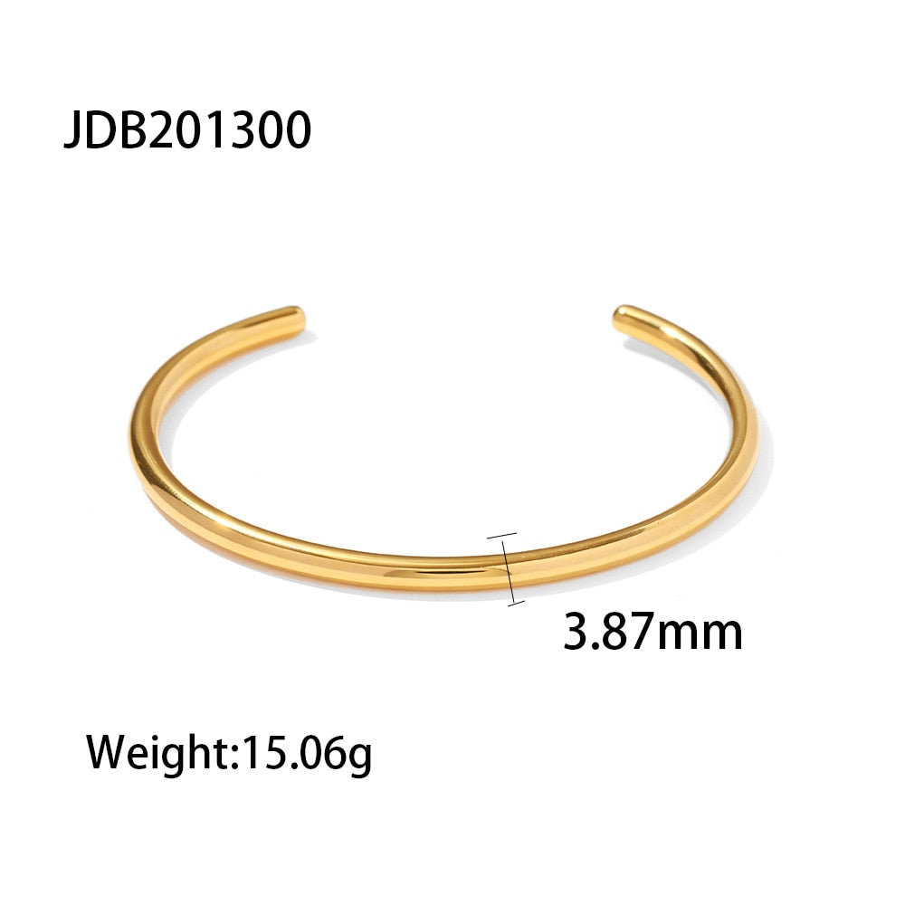 Minimalist 18K Gold Plated Jewelry Gift Stainless Steel High Polished Opening Bangles for Women Pulsera Acero Inoxidable