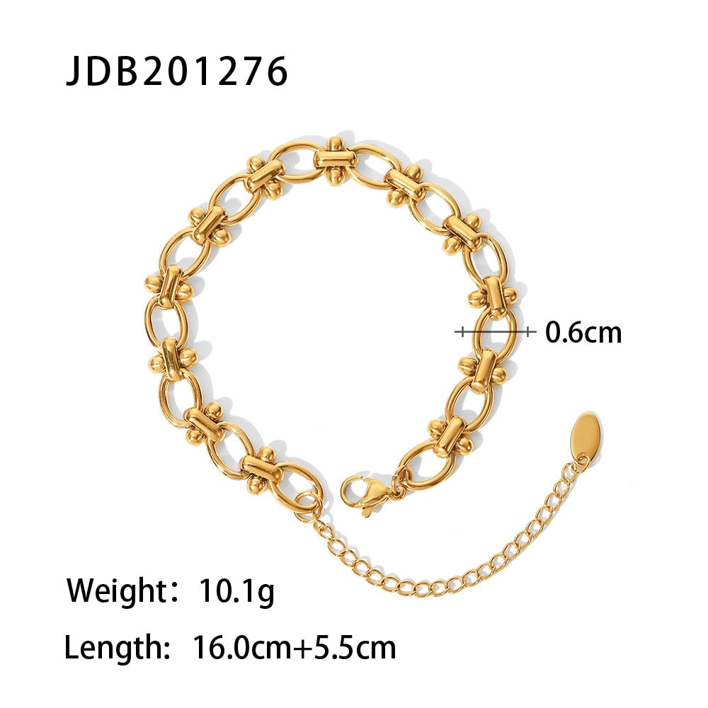 Retro 18k Gold Plated Stainless Steel Jewelry Party Gift O-shaped Dot Handmade Bracelet