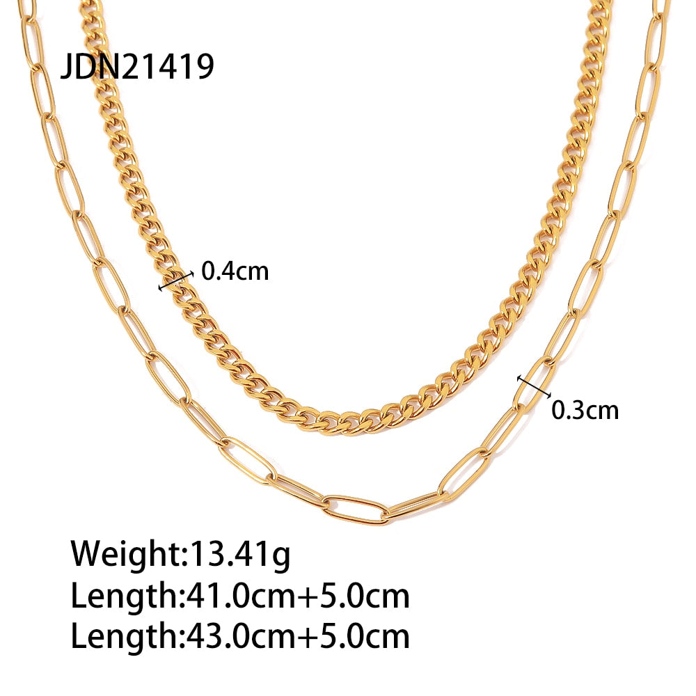Vintage 18K Gold Plated Paperclip Box Chain Layered Necklace Stainless Steel Triple Layer Necklace bijoux femme