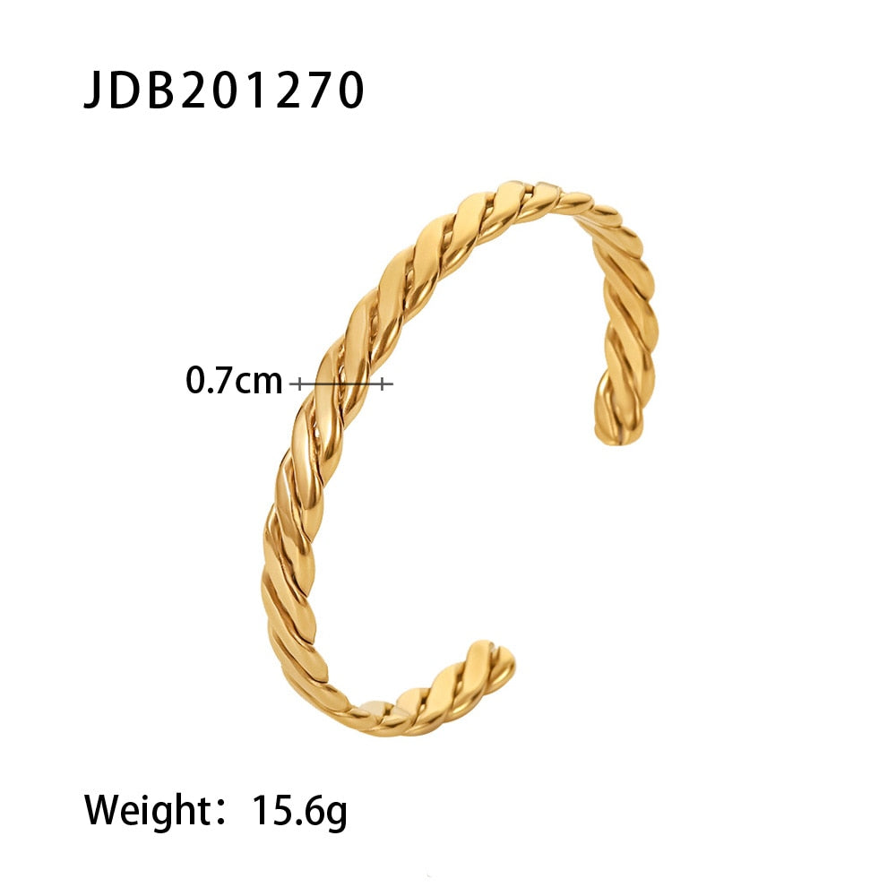 Simple But Statement 18k Gold Cuff bracelet Stainless Steel Jewelry Waterproof Opening Cubic Zirconia Bangles For Women