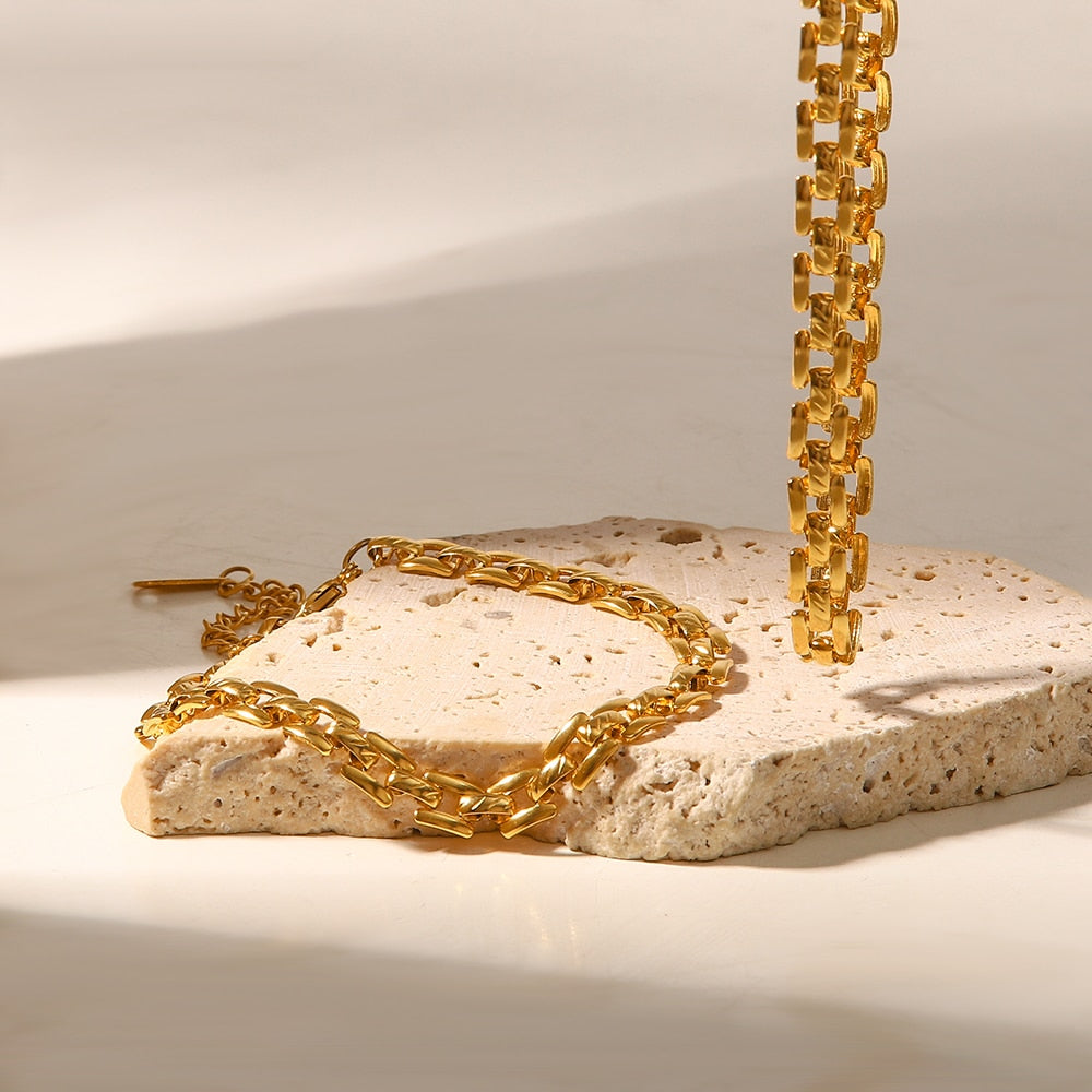 Edelstahl Kette Halskette Metall Textur 18 K vergoldet Mode Halskette Wasserdicht Schmuck Bijoux Femme Mädchen Geschenk