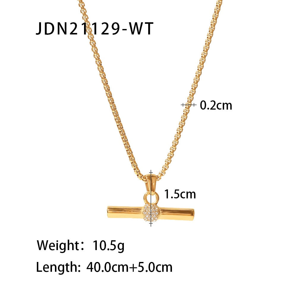Delicate Cubic Zirconia Stainless Steel Pendant Necklace for Women 18k-Gold-Plated Fashion Collar Necklace Jewelry