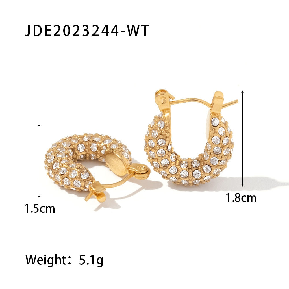 Trendy Pave Mini Martina Hoops -Gold Earring 18K Gold PVD Plated Stainless Steel for Women Trendy Metal Texture Jewelry