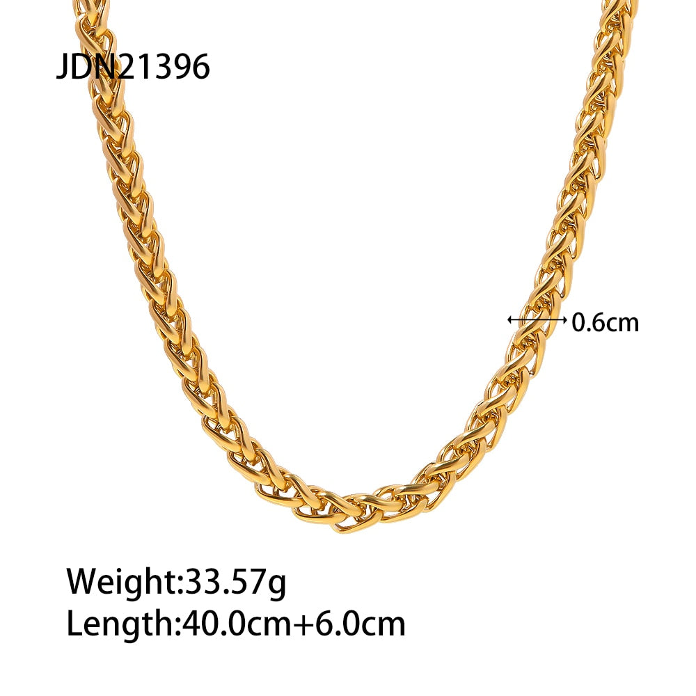 Simple 18K Gold Plated Stainless Steel Braided Chain Bracelet Necklace for Women Gold Metal Collar бежутерия женская коль