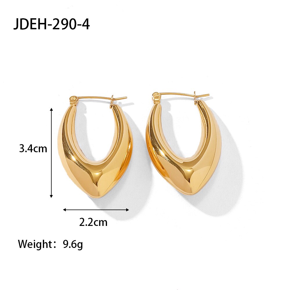 Minimal Classic Hoop Earrings 18K Gold Plated Stainless Steel Hollow Square Oval Hoop earrings  Inoxidable Mujer
