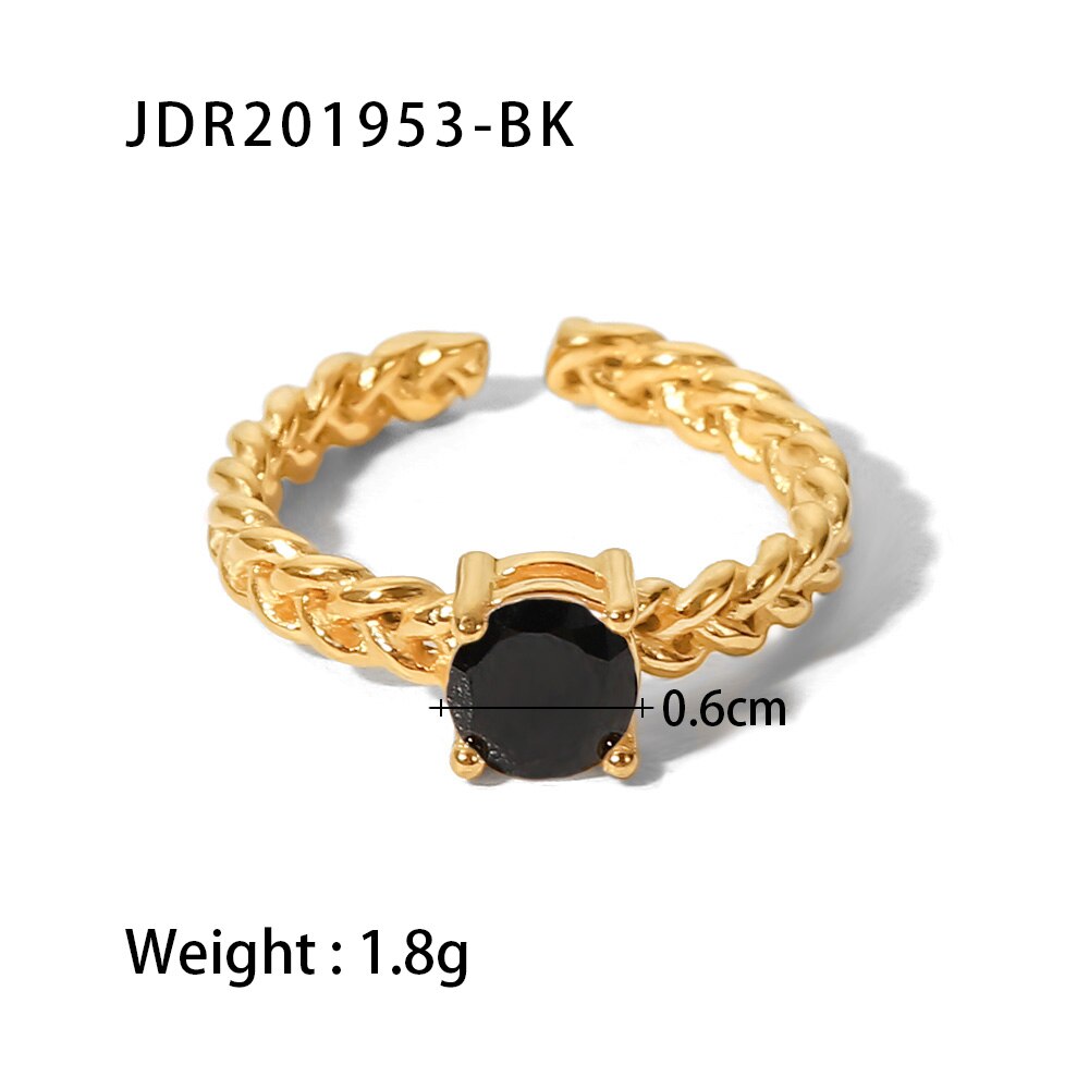 Luxury Wedding Gemstone Ring Woven Chain Stainless Steel CZ Stone Gold Adjustable Rings For bijoux acier inoxidable femme
